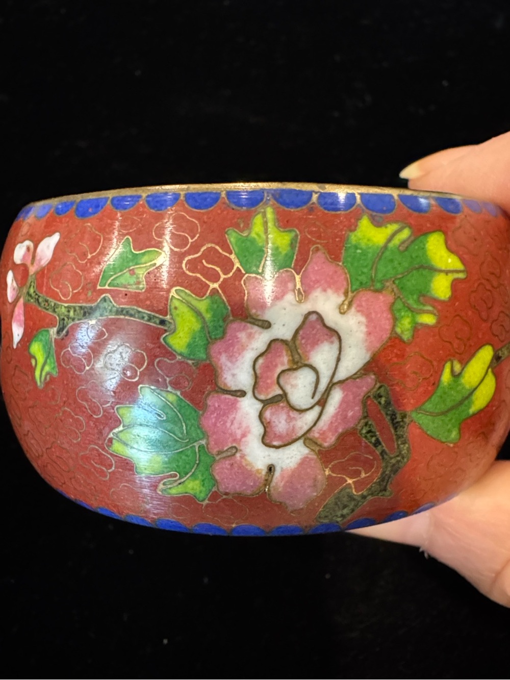 Wide Vintage Cloisonné Bracelet with Floral Designs